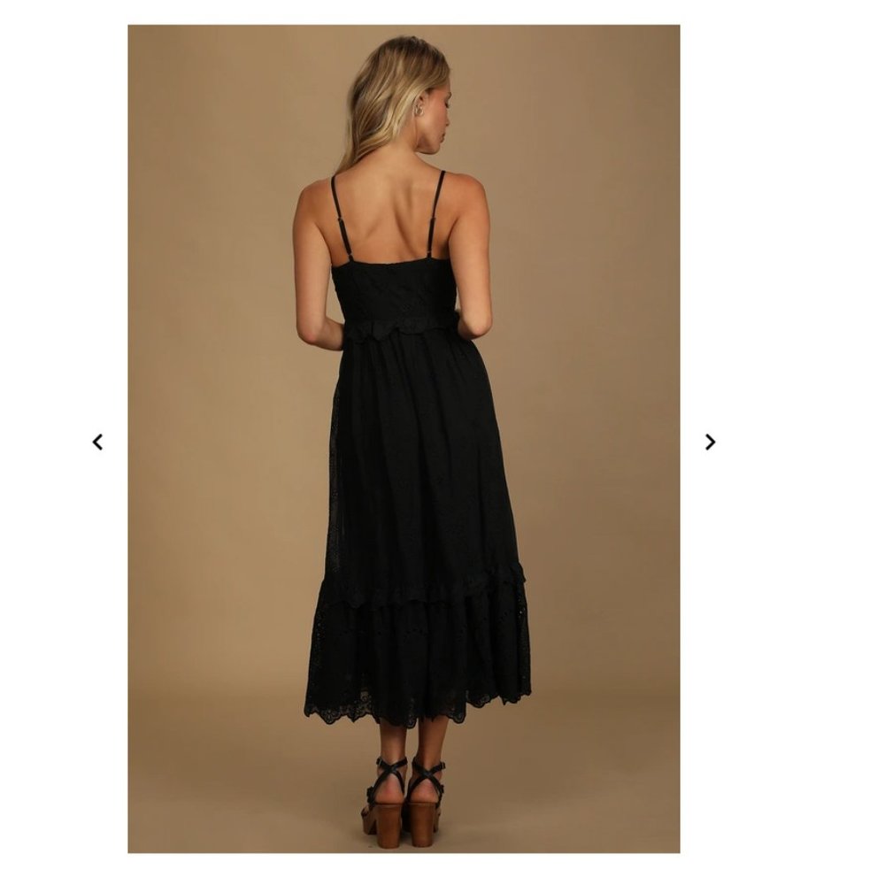 LULUS Black Eyelet Tiered Midi Dress XS (NWT) - Picture 2 of 9